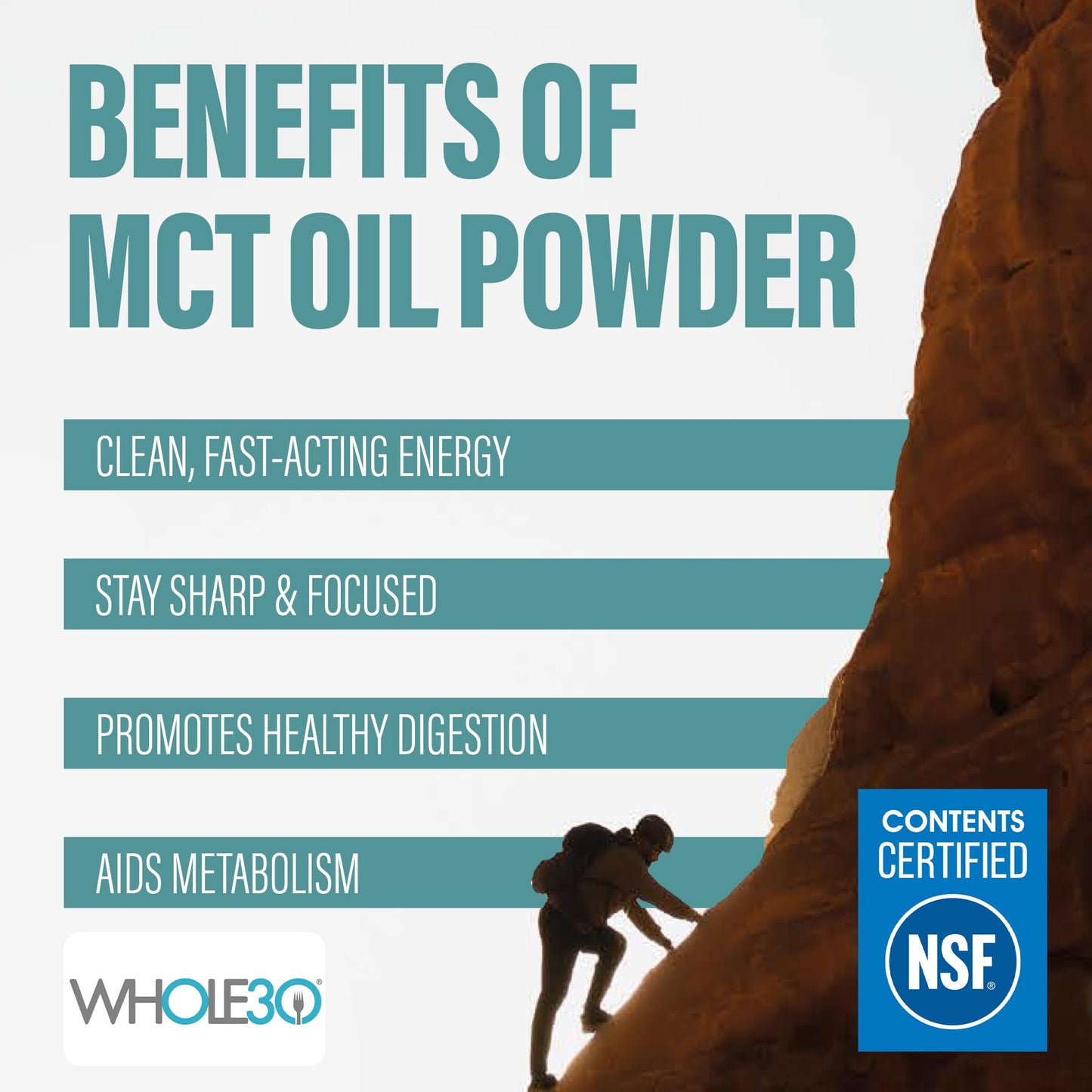 Premium coconut derived medium chain triglyceride powder supplement close up view