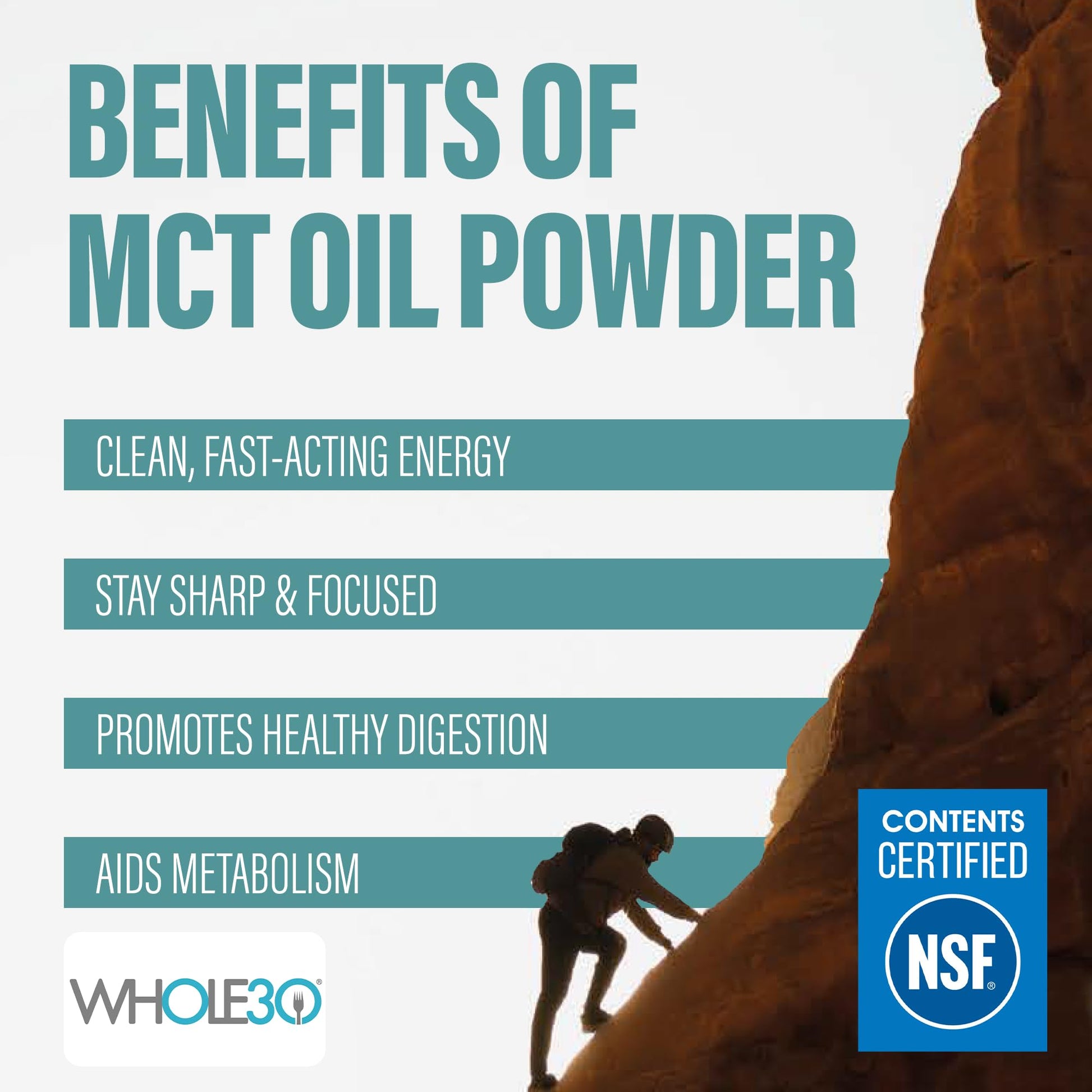 Premium coconut derived medium chain triglyceride powder supplement close up view