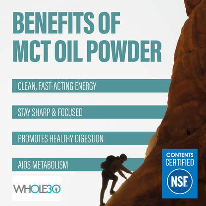 Premium coconut derived medium chain triglyceride powder supplement close up view