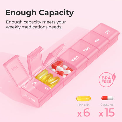 BPA free portable vitamin holder with clearly etched weekday labels