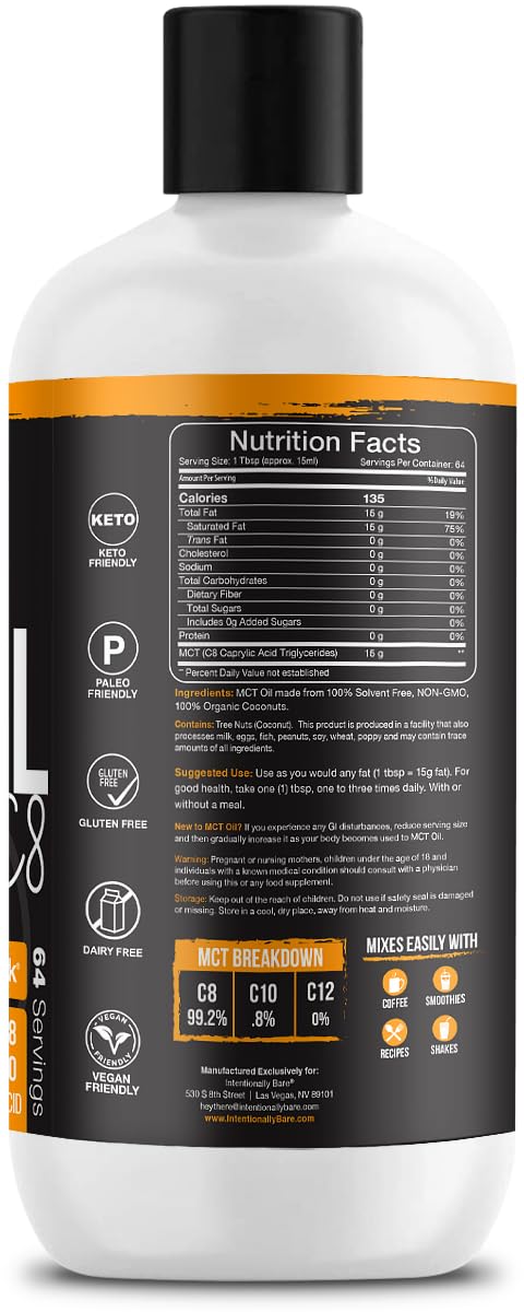 Intentionally Bare c8 mct oil nutrition facts label