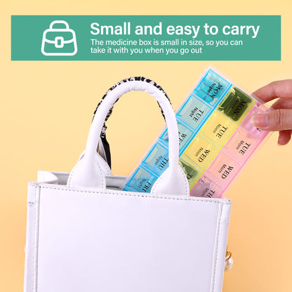 Teikou durable BPA-free plastic daily medicine case with secure snap-lock lids closed tight.