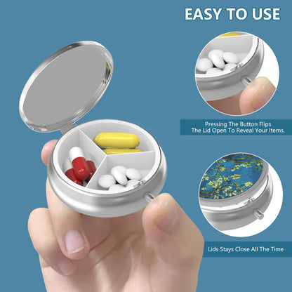 Hion portable pocket daily supplement organizer placed next to a purse to demonstrate compact dimensions.