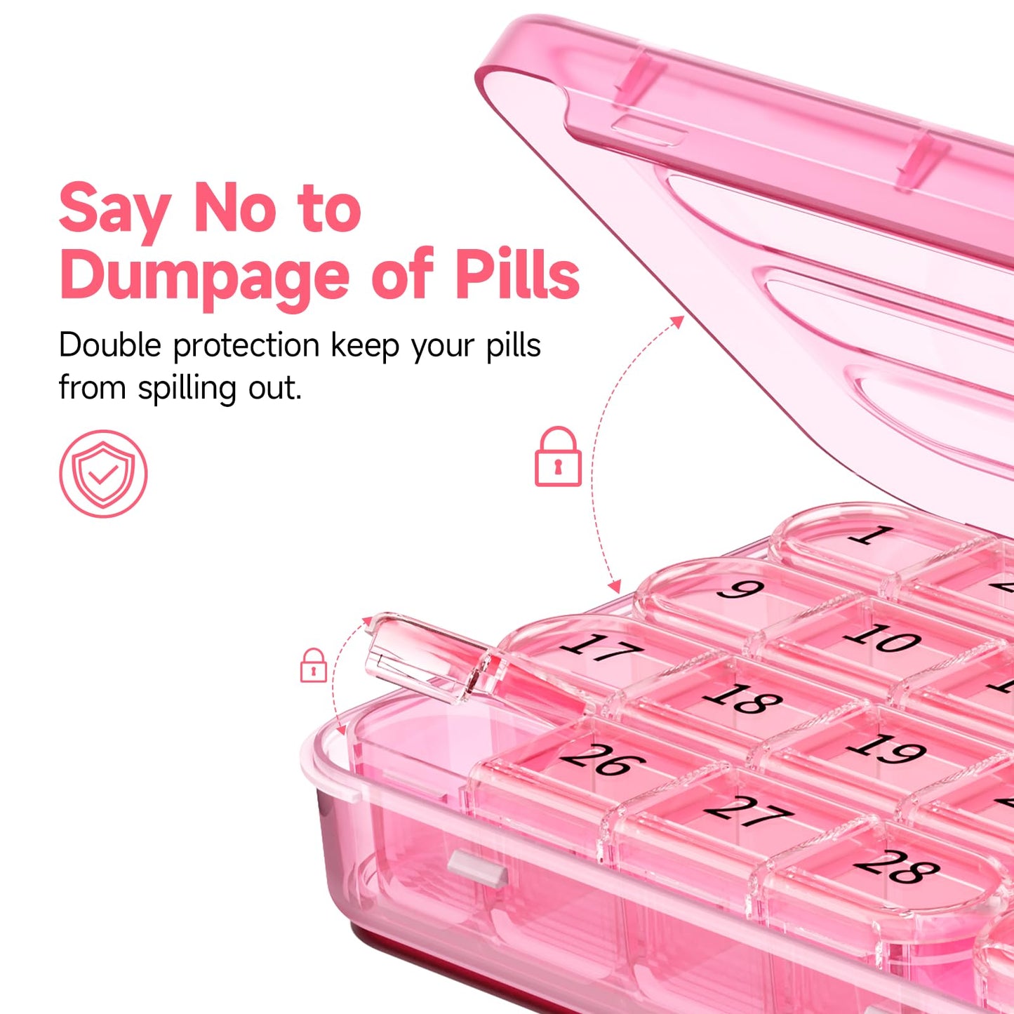 Zoksi thirty one day daily medicine container with color coded trays holding fish oil capsules.