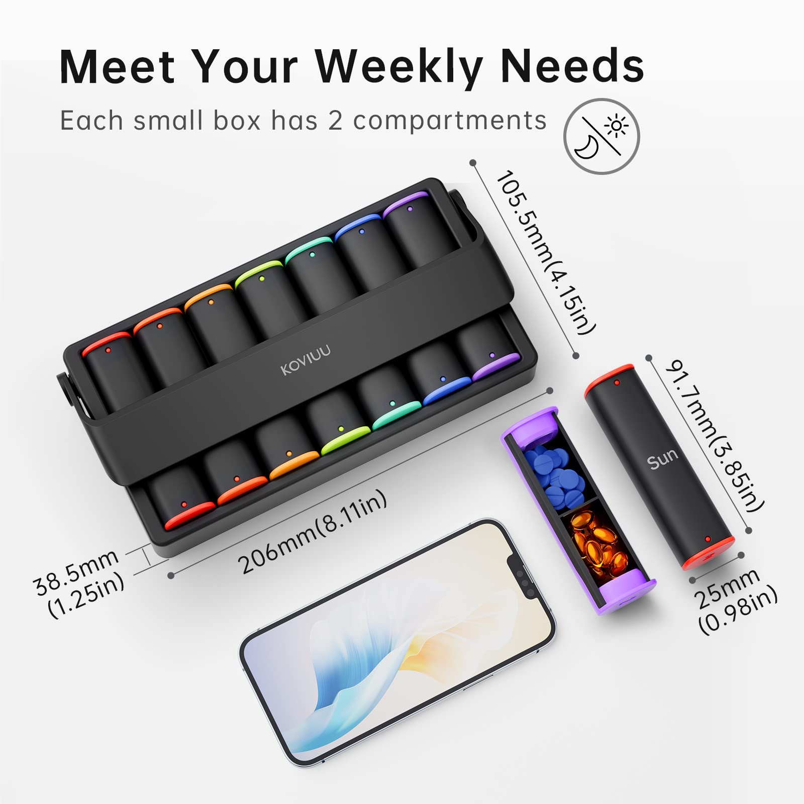 Detached color-coded daily medicine container from the KOVIUU travel pill box.