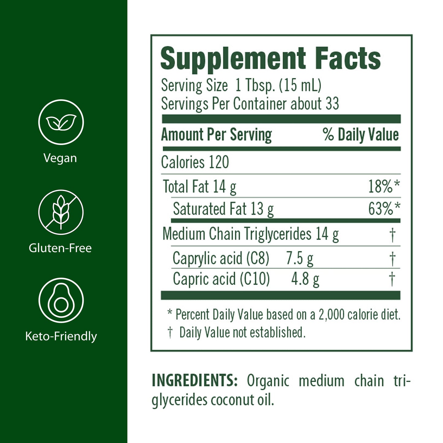 Flora Health MCT Oil nutritional label and supplement facts