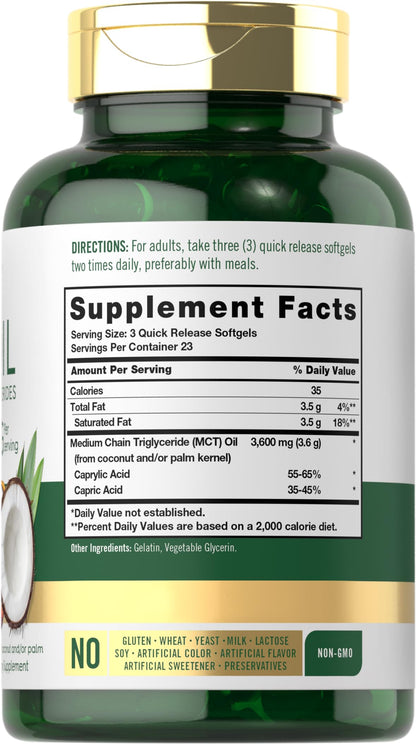 Carlyle MCT Oil capsules bottle label showing 70 count