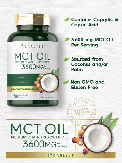 Close up of Carlyle MCT Oil softgel nutritional facts label