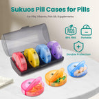 Sukuos daily pill box 7 day easy to open showing individual detachable am pm compartments with sun and moon icons