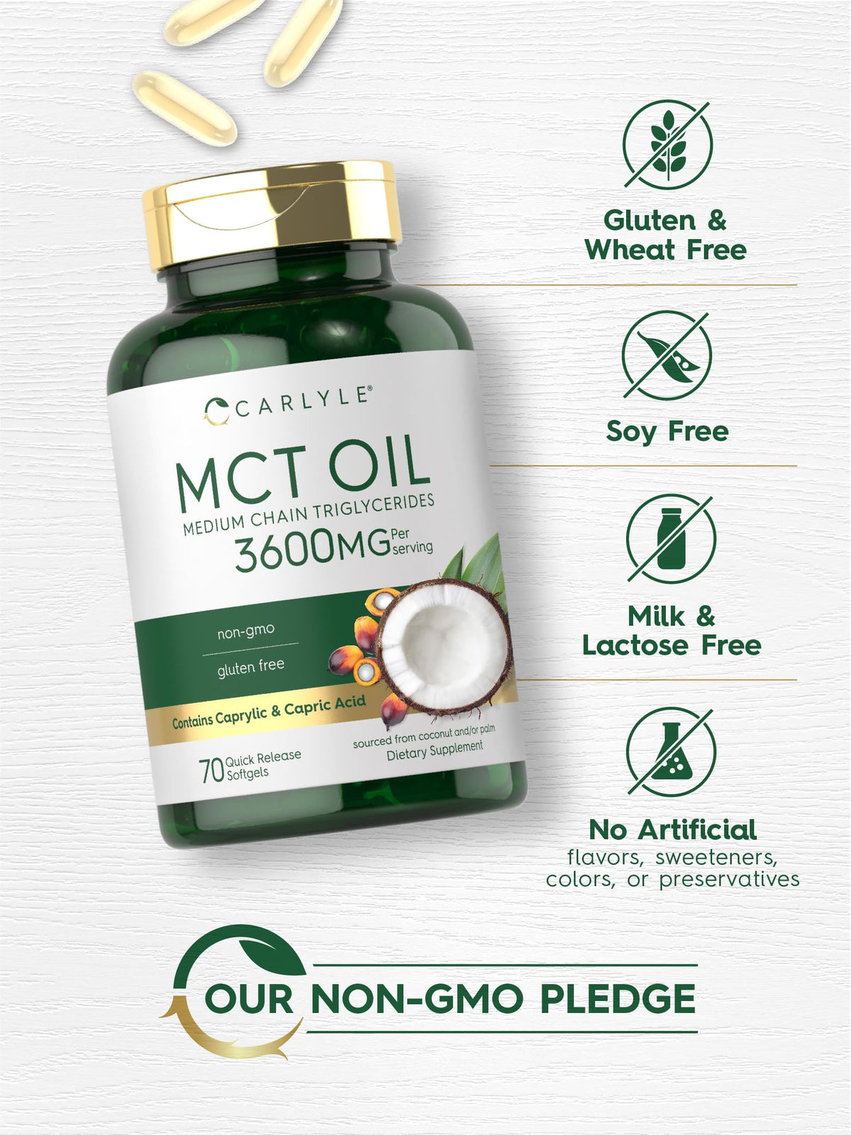 Carlyle MCT Oil Capsules quick release softgels close up