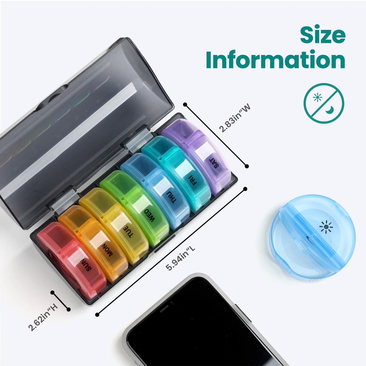 Sukuos imported seven day morning and evening pill organizer being packed into a travel bag for healthcare management