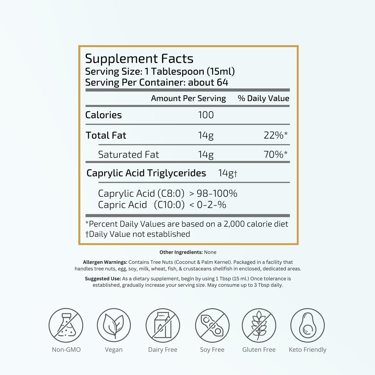 VTC C8 MCT Oil nutrition facts label closeup