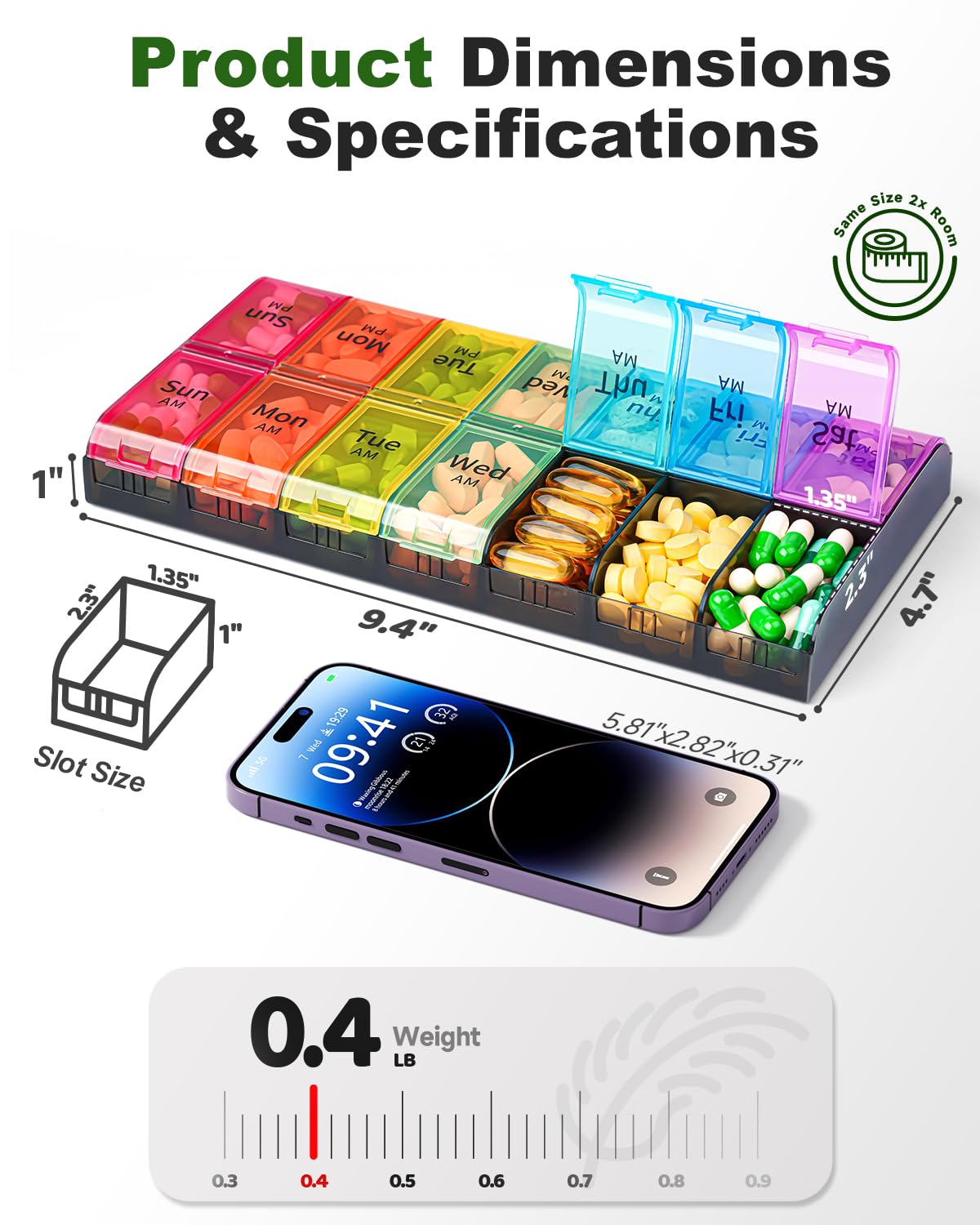 Studio shot of the complete Colorwing double layer protective weekly medical case ideal for home healthcare management.