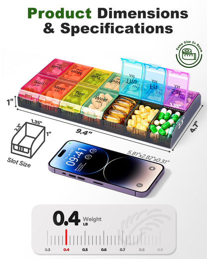 Studio shot of the complete Colorwing double layer protective weekly medical case ideal for home healthcare management.