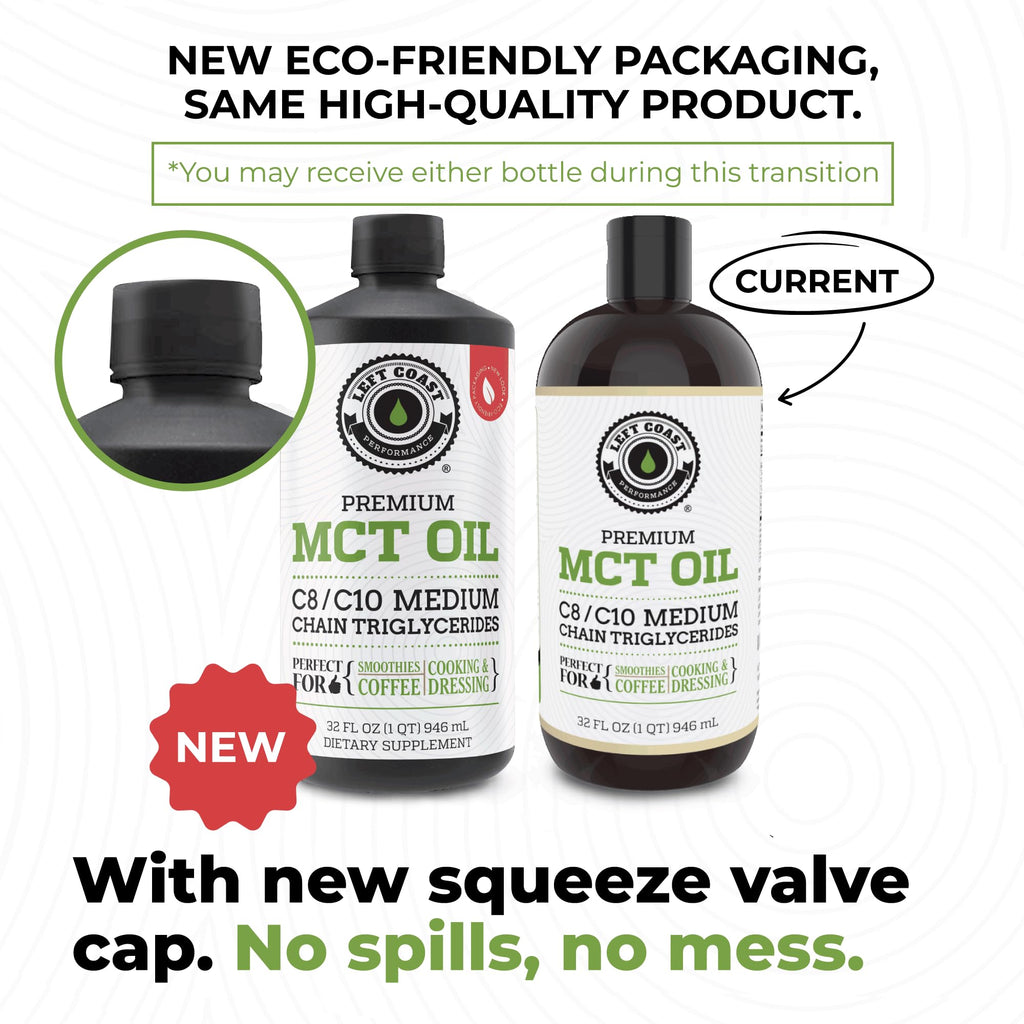 Left Coast Performance 32 fluid ounce coconut MCT oil supplement label