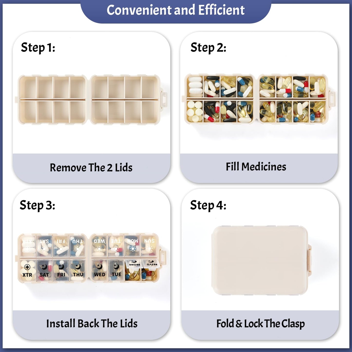 LANDNEOO compact morning evening pill container being folded into a pocket-friendly size for travel convenience.