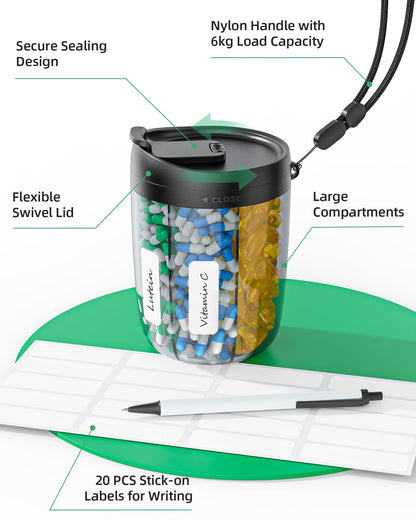 PULIV BPA free supplement organizer disassembled to show the easy to clean internal grids and food grade material construction.