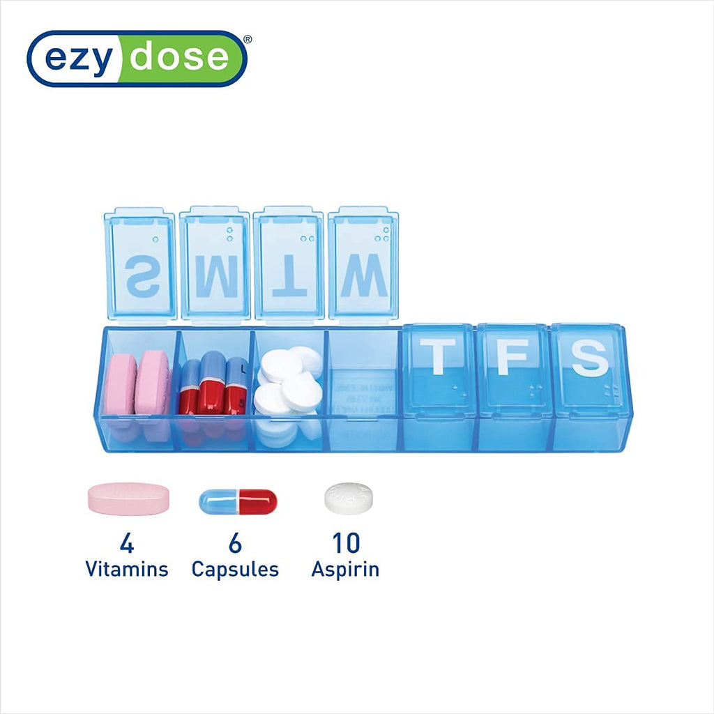Ezy Dose portable 7 day medicine container showing rounded bottoms for easy retrieval