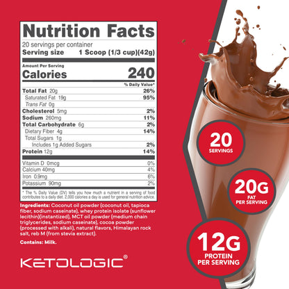 KetoLogic Keto Meal Replacement Shake nutritional information label