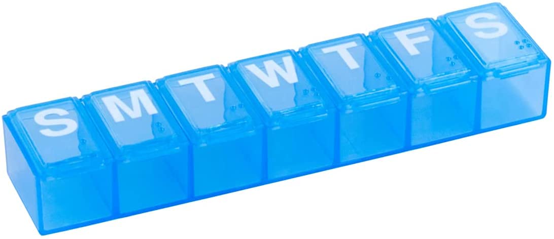 Ezy Dose compact travel pill box with secure lids open