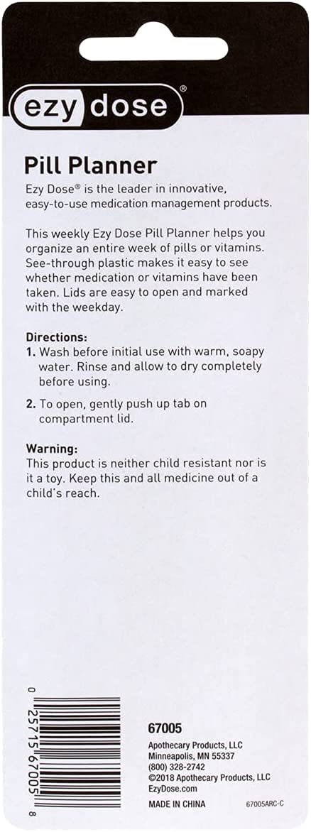Ezy Dose BPA free plastic weekly pill planner for everyday health routine