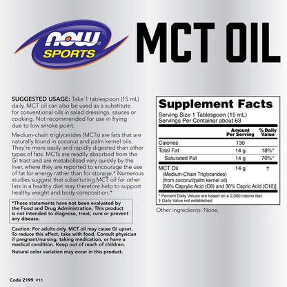 NOW Foods medium chain triglycerides unflavoured supplement nutritional facts side view