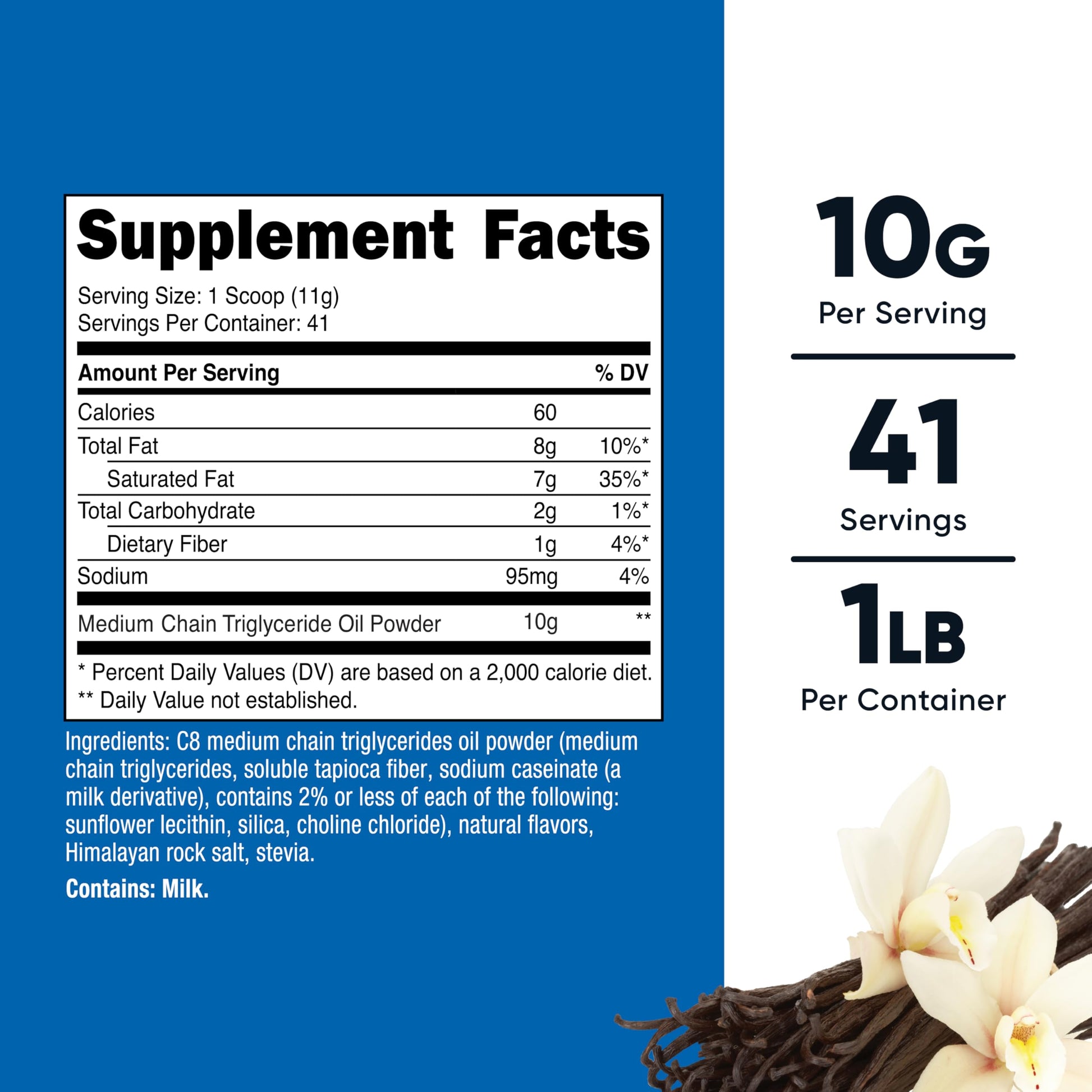Nutricost C8 MCT powder vanilla nutrition facts label