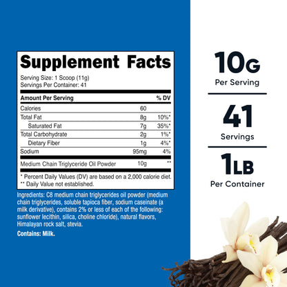 Nutricost C8 MCT powder vanilla nutrition facts label