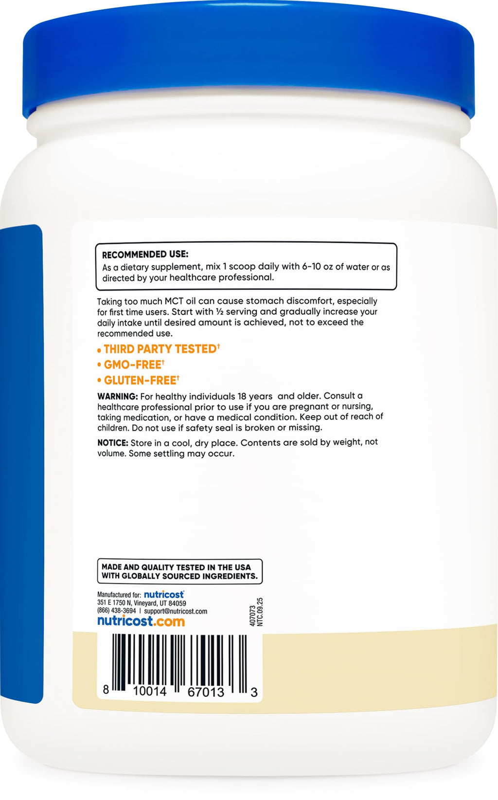 Nutricost C8 MCT Oil Powder texture and scoop