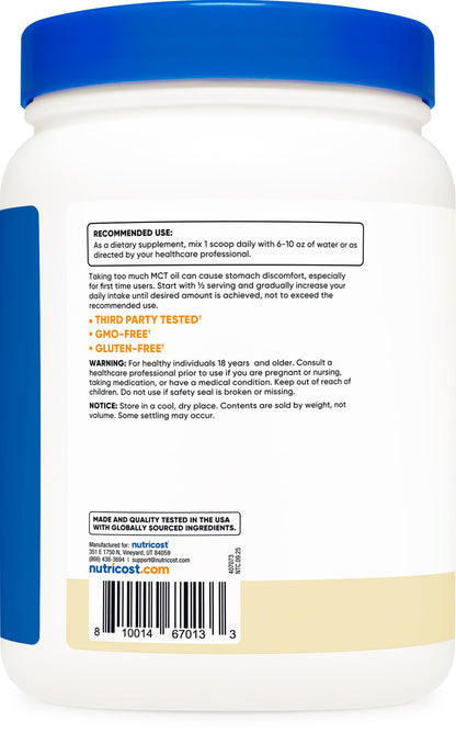 Nutricost C8 MCT oil powder mixed into a glass of water