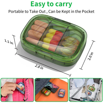 TecQach portable medicine container open showing the three adjustable storage compartments.