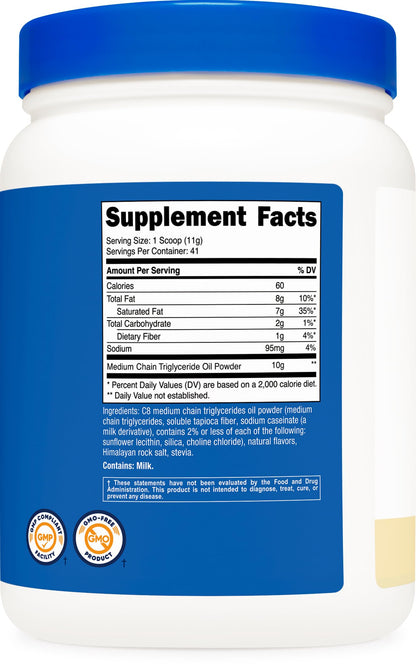 Nutricost C8 MCT Oil Powder 16 ounce container lifestyle shot