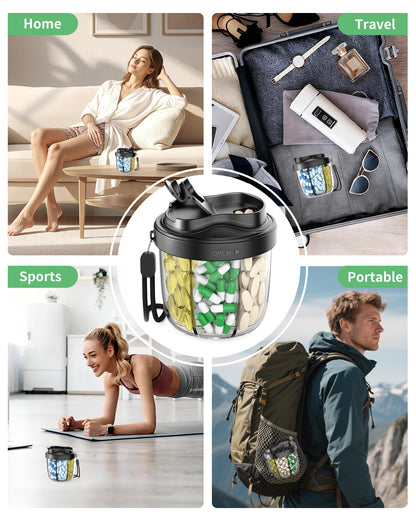 BPA free plastic weekly medication case demonstrating the secure rotating lid system