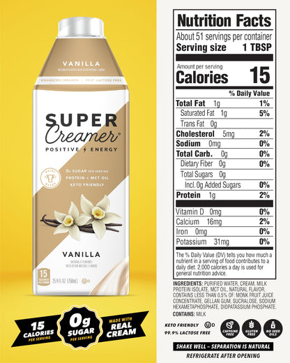Imported keto friendly vanilla coffee enhancer pouring into a hot mug of dark roast espresso