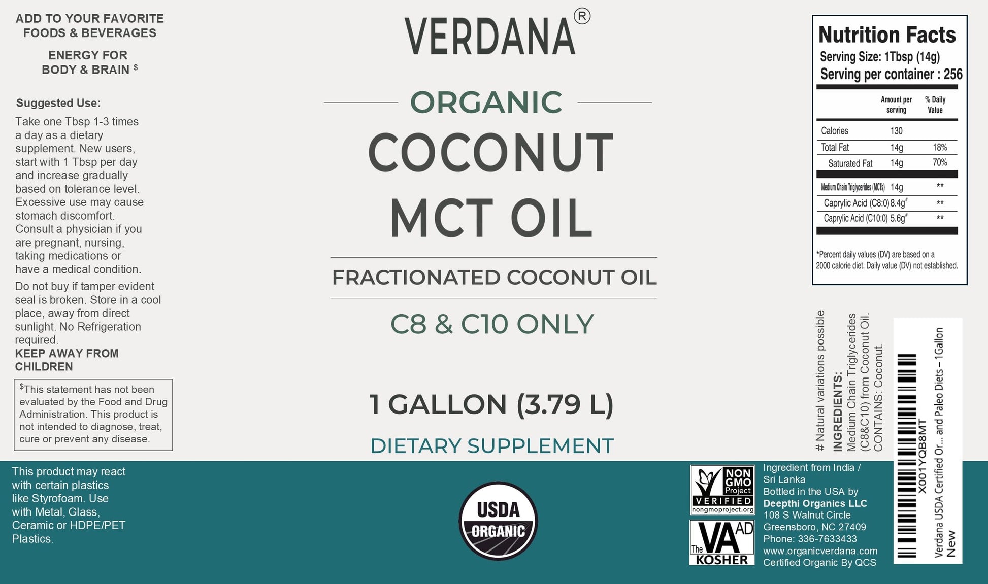 Verdana coconut MCT oil for keto coffee usage