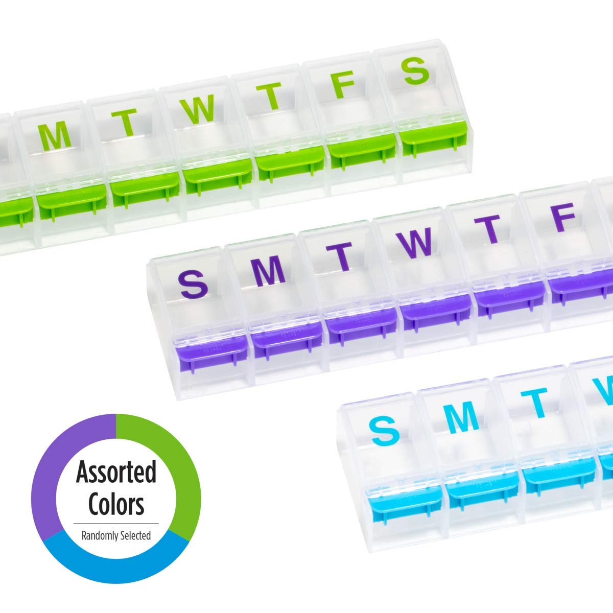 Top view of the Ezy Dose Vitamin Organizer illustrating clear text labels for each day of the week.