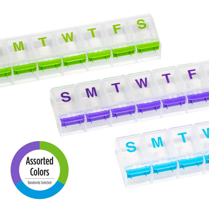 Top view of the Ezy Dose Vitamin Organizer illustrating clear text labels for each day of the week.
