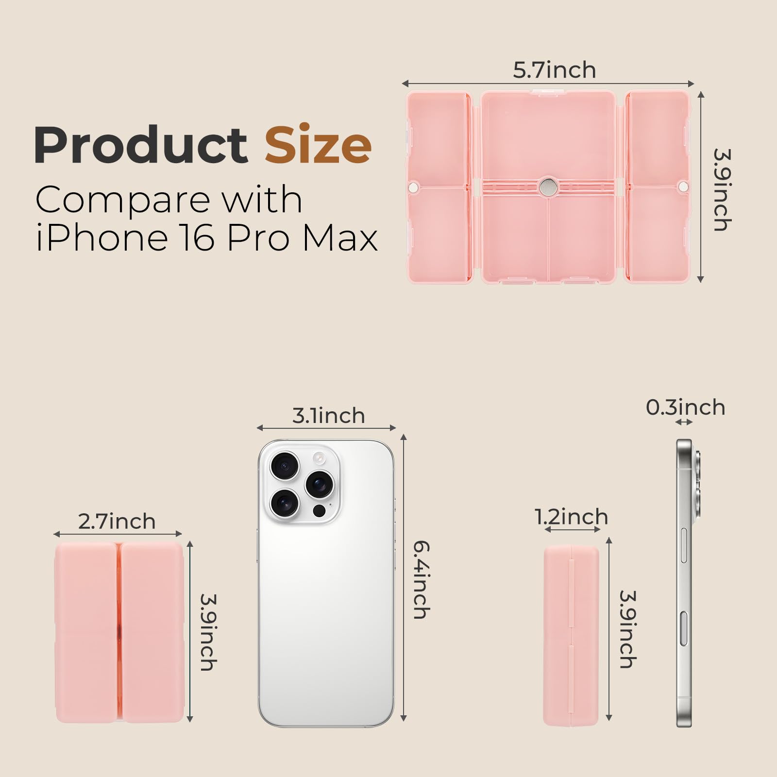 FYY portable travel pill case opened displaying seven individual compartments.