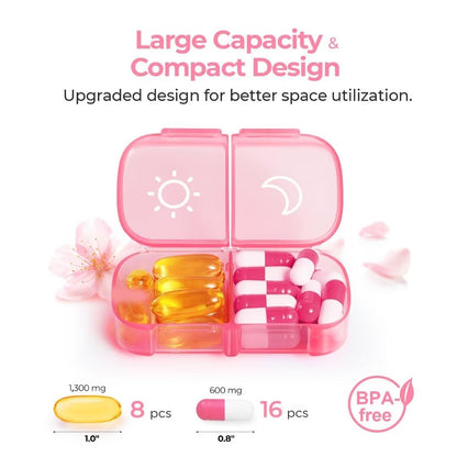 One side large opening mechanism demonstrated for easy medication refilling.