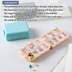 The premium imported weekly pill container placed next to daily vitamins inside a travel bag.
