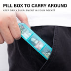 Close up view of the bold morning noon and night text markings on the portable pill holder.