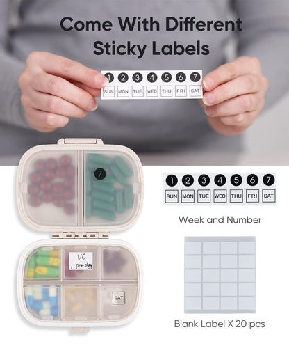 Holii portable pill box open showing six small and two large compartments
