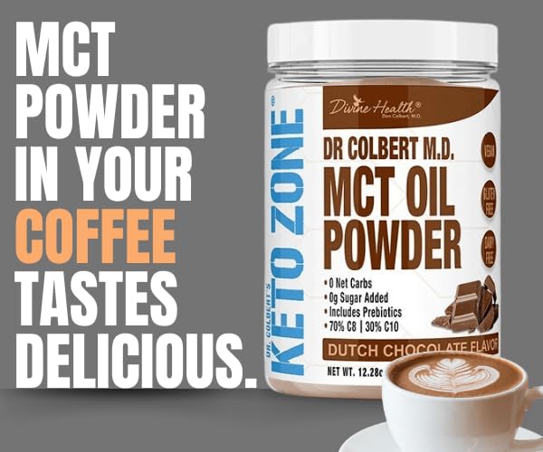 Divine Health Keto Zone MCT Oil Powder mixed in a coffee cup