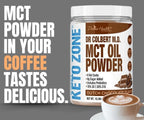 Divine Health Keto Zone MCT Oil Powder mixed in a coffee cup