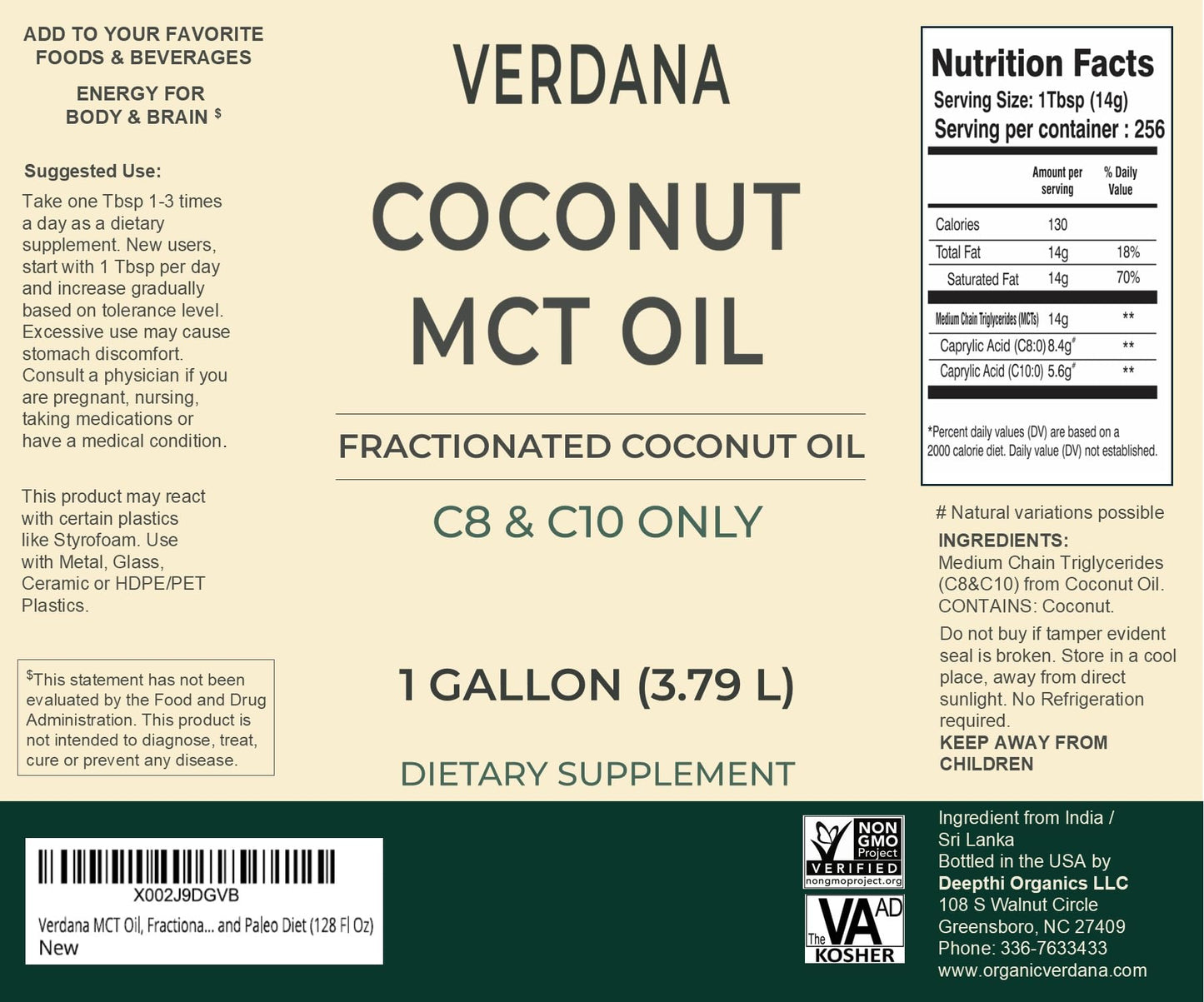 Verdana MCT Oil coconut-derived keto supplement label