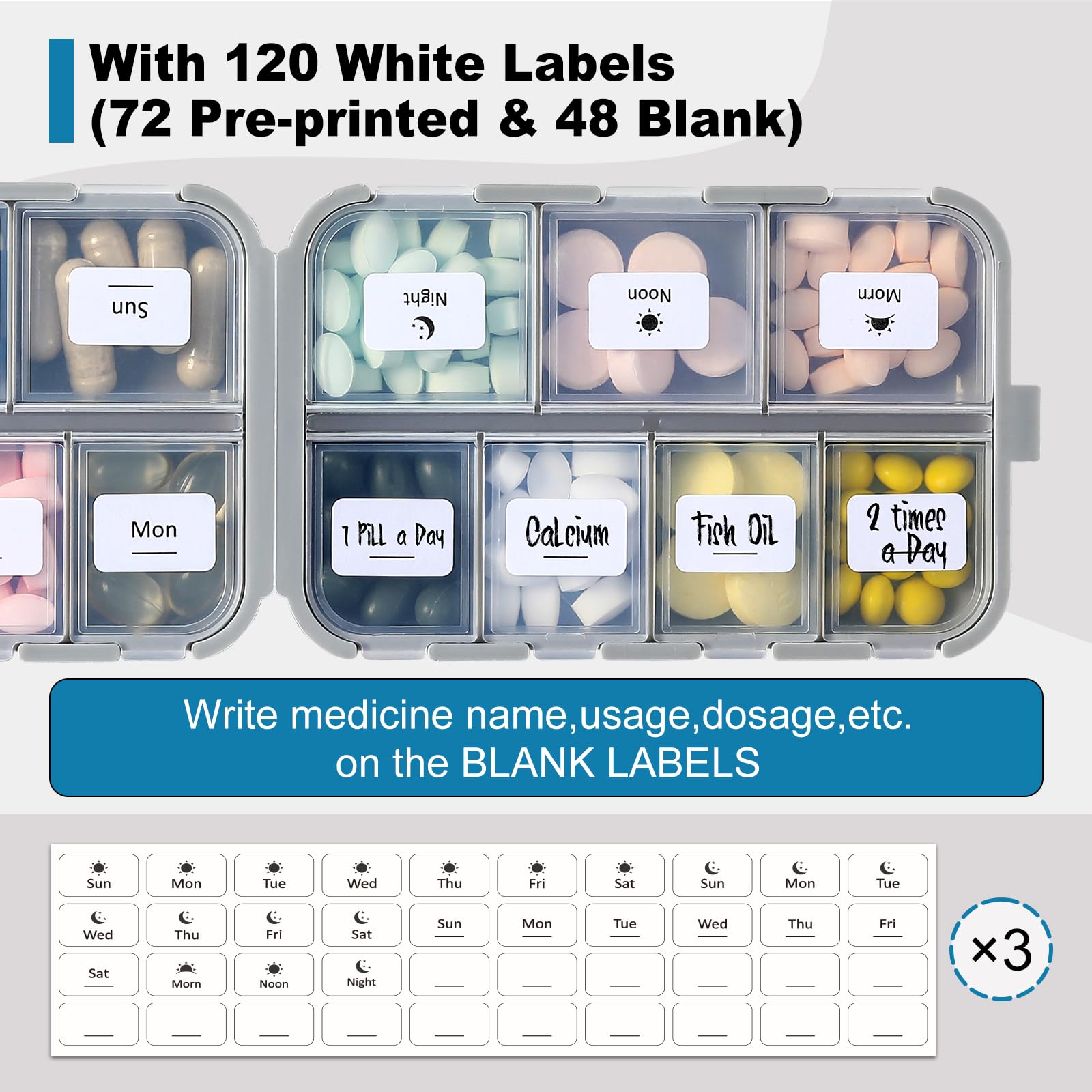 LANDNEOO pocket daily pharmacy container demonstrating the food-grade BPA-free plastic safety latches.