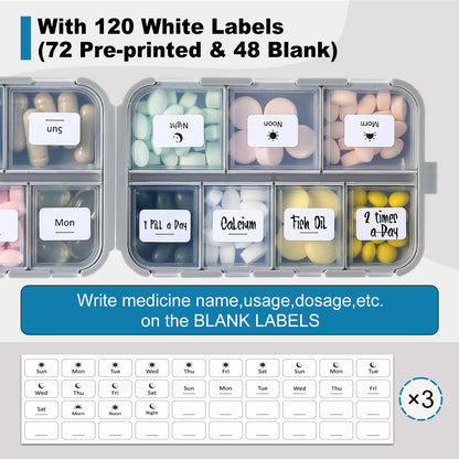 LANDNEOO pocket daily pharmacy container demonstrating the food-grade BPA-free plastic safety latches.