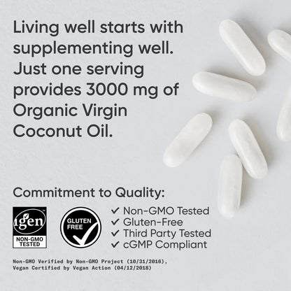Organic non GMO unrefined coconut oil softgels rich in medium chain triglycerides