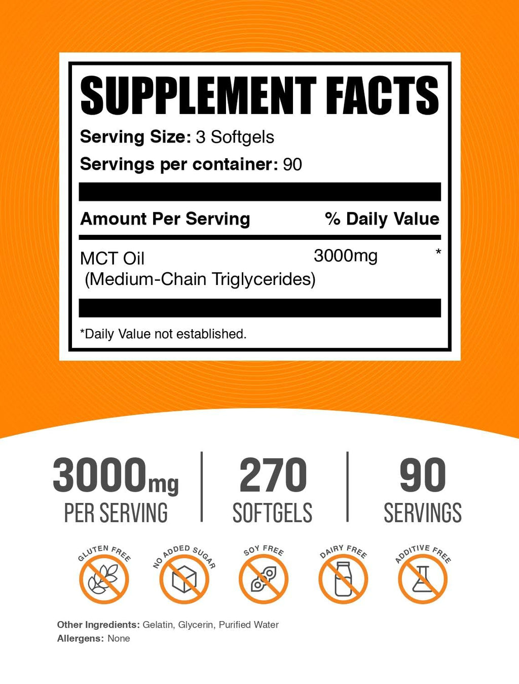 BulkSupplements MCT Oil Softgels serving size and supplement facts label