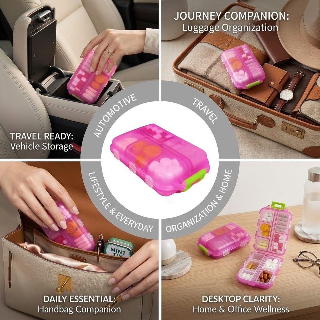 Compact seven day medicine box held in hand demonstrating pocket size portability
